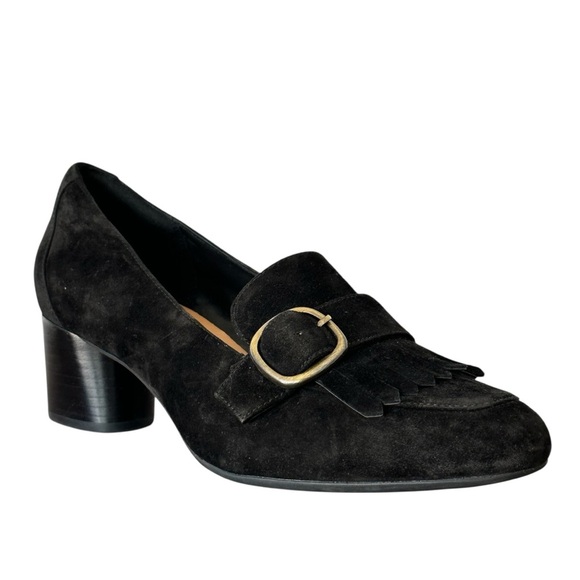 Clarks Women’s Un Cosmo Go Heeled Kiltie Loafer in Black Suede Leather Size 10 - Picture 2 of 9